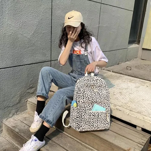 Vista 5 de Mochila escolar para adolescentes, mochila grande de pana ligera, para niñas, niños, casual, escuela secundaria, universidad, Leopardo-albaricoque