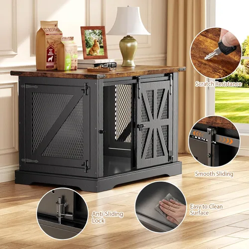 Vista 4 de Muebles de jaula para perros de 40 pulgadas con puertas correderas para Negro