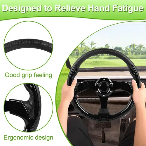 Vista 4 de Volante de carrito de golf compatible con EZGO RXV y TXT, Club Car DS, Club Car Precedent Tempo, Yamaha Golf Cart (volante negro)