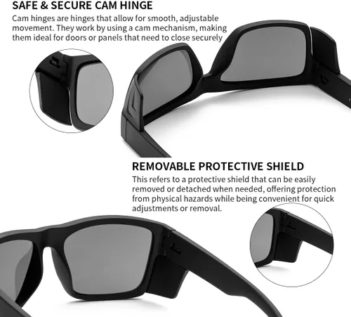 Vista 6 de Lentes de sol de seguridad para hombre, negro mate, lentes de sol de seguridad polarizados, cumplen con las normas ANSI Z87+, protección UV