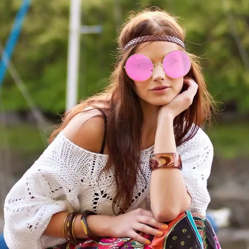 Vista 6 de SUNNYPRO Gafas de sol redondas de gran tamaño con lentes de color hippie retro, Azul
