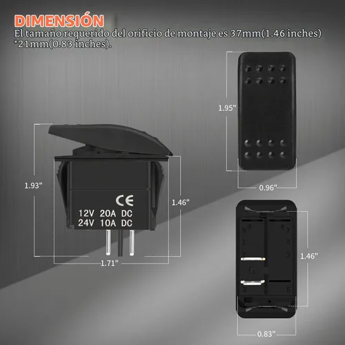 Vista 2 de DaierTek Interruptor Basculante Marino 12V Interruptor de Palanca Impermeable 12 Voltios 20A SPST 2 Pines ON/OFF Heavy Duty para Barco RZR RV