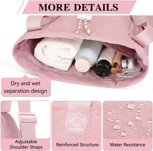 Vista 5 de Mochila de gimnasio con cordón y bolsillo húmedo, bolsa de gimnasio para mujeres y hombres, bolsas de viaje resistentes al agua para mujeres, bolsa
