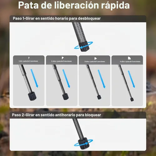 Vista 4 de SIRUI Trípode de fibra de carbono ligero de 2 libras con cabezal fluido panorámico, trípode de cámara compacto de 59.8 pulgadas, configuración