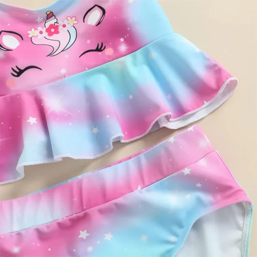 Vista 6 de Traje de baño para niñas Unicon para niños pequeños, traje de baño de 2 piezas con volantes de color arcoíris