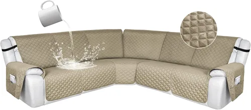 Vista 48 de HDCAXKJ Fundas de sofá seccional reclinable 100% impermeable, forma de L, funda de sofá reclinable lavable acolchada suave para mascotas, perro