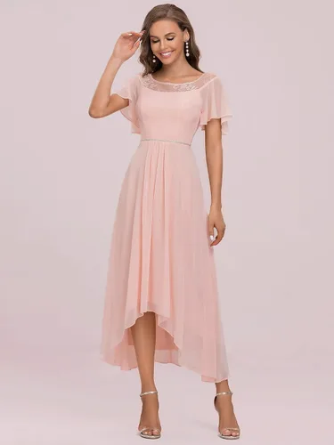 Vista 4 de Ever-Pretty Elegante vestido de dama de honor de gasa de manga corta alta y baja para mujer 0465