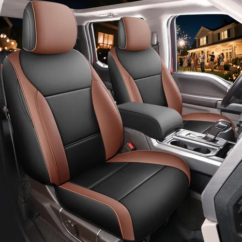 Vista 8 de Red Rain Fundas de cuero para asiento F150, ajuste personalizado para Ford F150 SuperCrew/CrewCab 2015 a 2025 XL XLT STX, camioneta pickup, juego