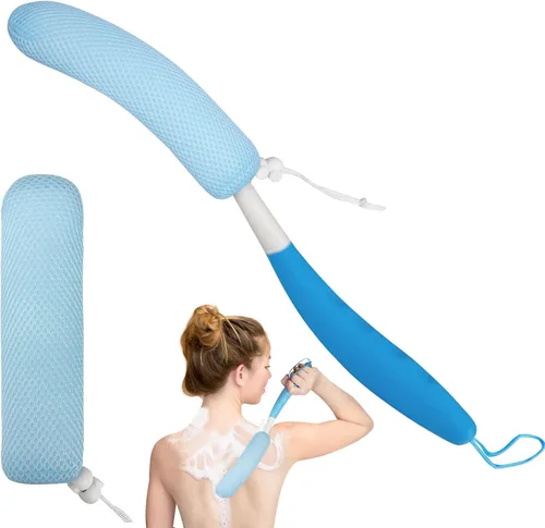 Vista 10 de Cepillo de ducha de mango largo de 15.35 pulgadas para el cuerpo, cepillo de espalda para ducha para hombres y mujeres, esponja de baño de mango
