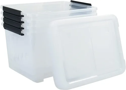 Vista 2 de Paquete de 4 cajas grandes de plástico transparente con ruedas de 50 cuartos de galón