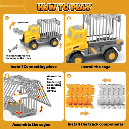 Vista 4 de Pistas de carreras de construcción para niños, 128 piezas de camión de construcción y juego de pista flexible, juguetes de ingeniería, regalos