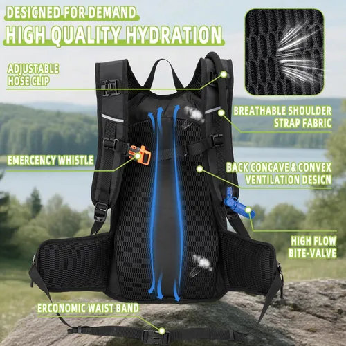 Vista 2 de Mochila de hidratación, mochila de agua ligera para senderismo con vejiga de agua a prueba de fugas de 3 L, paquete de hidratación aislada ideal