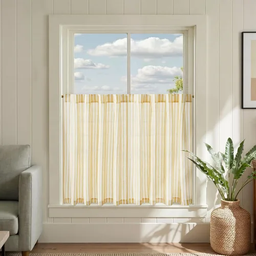 Vista 59 de Jinchan - Cortinas de lino a rayas para cocina, 24 pulgadas, beige, 2