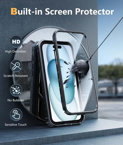 Vista 4 de FNTCASE Funda para iPhone 15 Plus: para iPhone 14 Plus, funda resistente de grado militar para teléfono celular con soporte, protección de TPU a