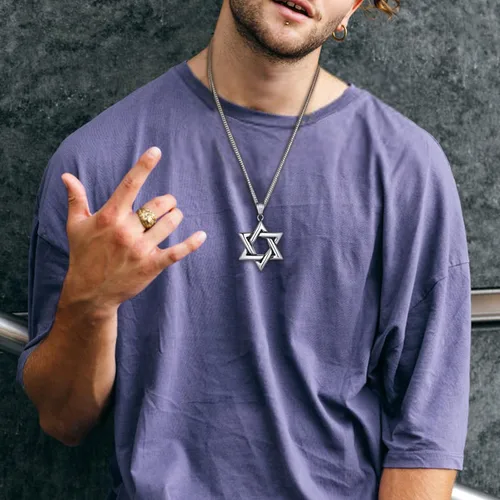 Vista 9 de Star of Magen David Necklace Mens 316L Stainless Steel Jewish Israel Hebrew Judaic Pendant Seal of Solomon Talisman Tantrism Hexagram Estrella
