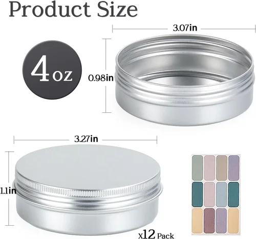 Vista 2 de Paquete de 12 latas de 4 onzas con tapas, latas redondas de 4 onzas, lata de aluminio de boca ancha con tapas, recipientes de metal de 4 onzas