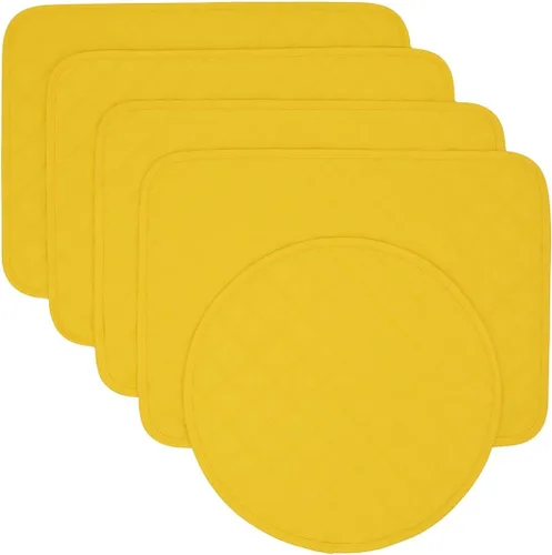 Vista 7 de Juego de dos manteles individuales redondos acolchados de color amarillo brillante sólido