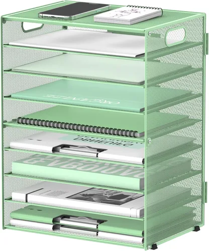 Vista 16 de DALTACK - Organizador de escritorio con bandeja de cartas de 9 niveles con asas, organizador de archivos de malla, organizador de escritorio