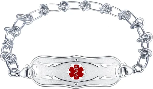 Vista 15 de Pulsera de identificación de alerta médica grabada personalizada para mujer