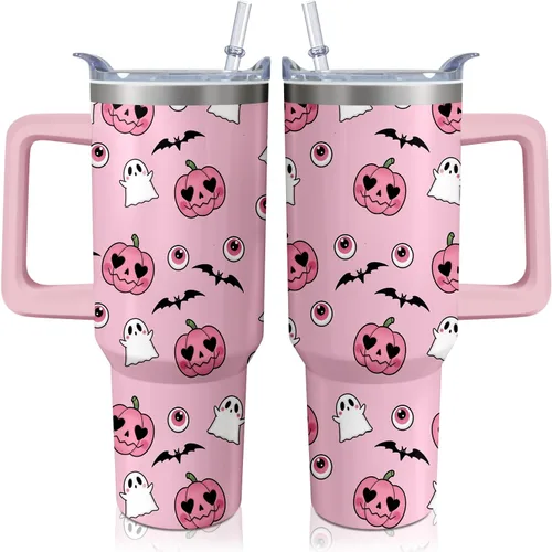 Vista 14 de Vaso térmico de alienígena de 40 onzas con asa y pajita abatible, taza aislante de acero inoxidable para amantes de ovnis, taza de café de viaje