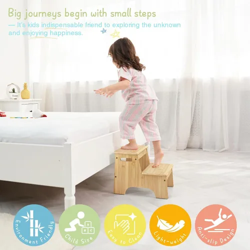 Vista 4 de Forbena Taburete de Baño de Madera para Niños Pequeños, Taburete Resistente de 2 Escalones para Niños para Lavabo de Baño Encimera de Cocina, Madera