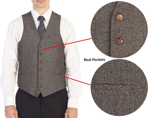 Vista 115 de Gioberti Chaleco de tweed formal de 6 botones para hombres