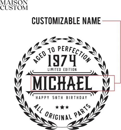 Vista 2 de Regalos de cumpleaños número 50 para hombres, vaso de whisky personalizado, ideas divertidas de regalo para hombre de 50 años, decoraciones de 50