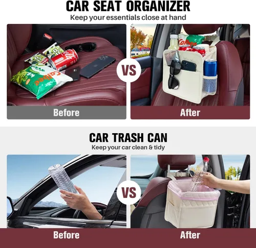 Vista 6 de LXUNYI Organizador de asiento de automóvil, paquete de 2 organizadores de asiento trasero de automóvil impermeables de cuero PU y bolsa