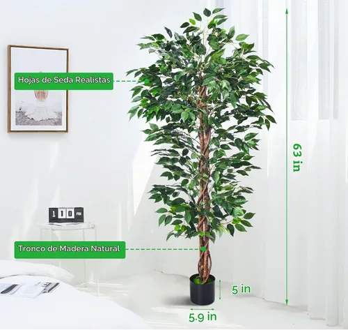 Vista 4 de HAIHONG Árbol de Ficus Artificial de 5 Pies, Plantas de Seda Artificial con Maceta de Vivero de Plástico Resistente, Árboles de Ficus Artificiales