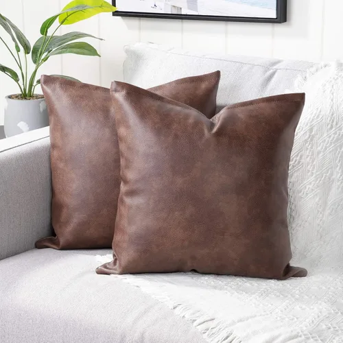 Vista 5 de Yaertun Juego de 2 fundas de almohada decorativas de piel sintética, modernas, sólidas, para exteriores, fundas de almohada de lujo para sofá, cama
