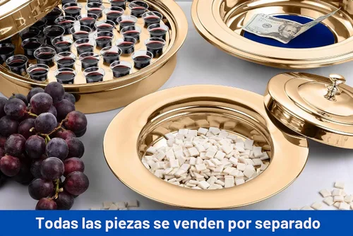 Vista 5 de Bandejas de comunión doradas prémium para iglesias Juego de utensilios de comunión de acero inoxidable, suministros Bandeja de pan