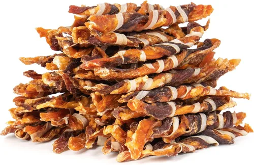 Vista 10 de MON2SUN Golosinas para perros, palitos de cecina de triple sabor, palitos de pollo de pato y bacalao de 4.5 a 5 pulgadas para perros pequeños