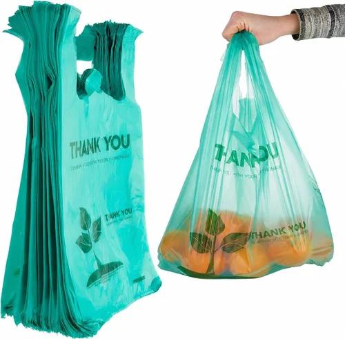 Vista 6 de Stock Your Home Bolsas de comestibles ecológicas desechables con asas, bolsa de camiseta de agradecimiento para supermercado, comestibles