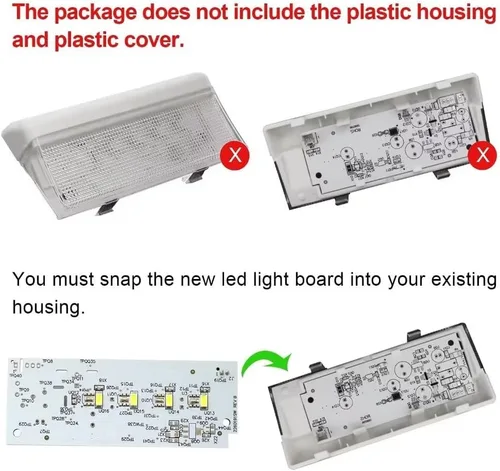 Vista 6 de 1 controlador LED W10515058 + 2 luces LED W10515057 de repuesto para refrigerador Maytag MSF25D4MDM01