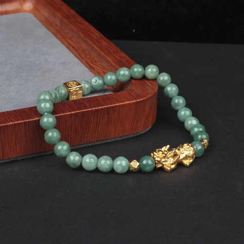 Vista 5 de Fengshui Pulsera de riqueza verde Pulsera de jade real para mujer Atrae pulseras adineradas afortunadas
