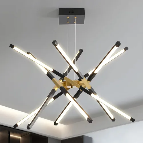 Vista 13 de Candelabro negro moderno, Candelabro Sputnik de 10 luces regulable enchufable, lámpara colgante de techo con instalación empotrada, lámpara colgante