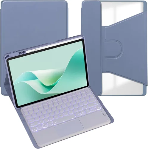 Vista 37 de Funda para tableta Samsung Galaxy Tab A8 de 10.5 pulgadas, teclado redondo inalámbrico desmontable Bluetooth, cubierta trasera transparente