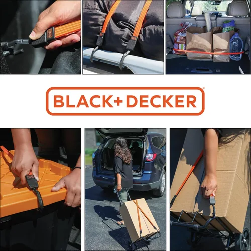 Vista 5 de Black+Decker BDX1010-32PK - Correas elásticas planas de 24 pulgadas, color negro/naranja, paquete de 32 Non Scratch Steel-Core Hooks & Textured