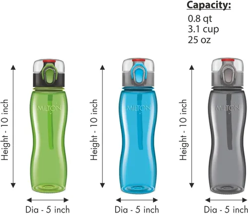 Vista 2 de MILTON Triton - Botella de agua para niños, paquete de 3 botellas de agua deportivas grandes de 25 onzas para hombres, mujeres, niños, botella