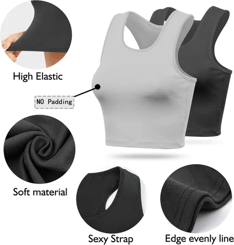 Vista 2 de 2 Pieces Tank Top for Women, Basic Sleeveless Sports Crop Tops for Women Going Out Tops Workout Tops Women Teen Girls