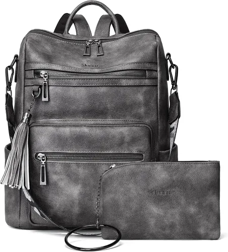 Vista 20 de Mochila de cuero Shrrie para mujer, bolso de diseñador de moda para mujer, mochila de viaje convertible, bolso de hombro con muñequera, Mochilas