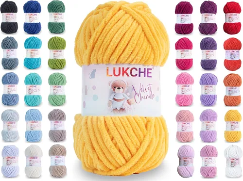 Vista 16 de Hilado de chenilla de terciopelo para amigurumi y punto de crochet súper voluminoso 100 gr (69,0 m) (Grosor del hilo 8 mm) (Verde espárrago) 1