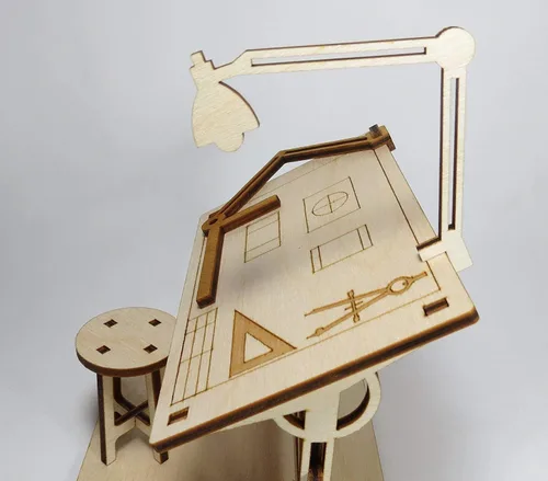 Vista 7 de StonKraft Mesa de dibujo en miniatura de rompecabezas 3D de madera, decoración del hogar, juguete de construcción, kit de modelado, proyecto