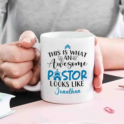 Vista 5 de Awesome Pastor - Tazas de café de 11 onzas y 15 onzas, nombre personalizado y personalizado, perfectas para pastores y regalos de iglesia Taza