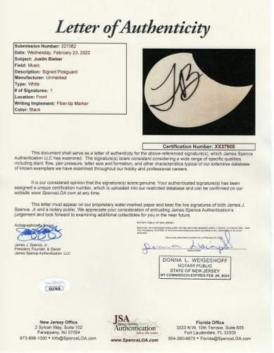 Vista 3 de JUSTIN BIEBER GUITARRA ACÚSTICA GIBSON EPIPHONE CON JAMES SPENCE AUTHENTICATION JSA COA - POP SUPERSTAR, MY WORLD 2.0, BAJO EL MISTLETOE, CREE
