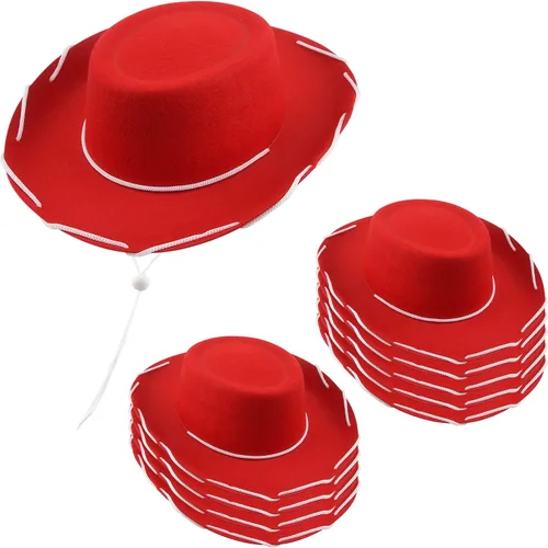 Vista 8 de Paquete de 10 sombreros de vaquero para niños, sombrero de vaquero occidental de fieltro para niños y niñas, cumpleaños, Halloween, suministros