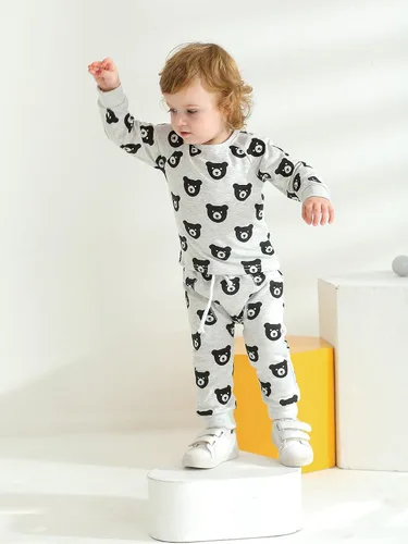 Vista 23 de Ropa de bebé niño niño manga larga con estampado de oso + pantalones deportivos