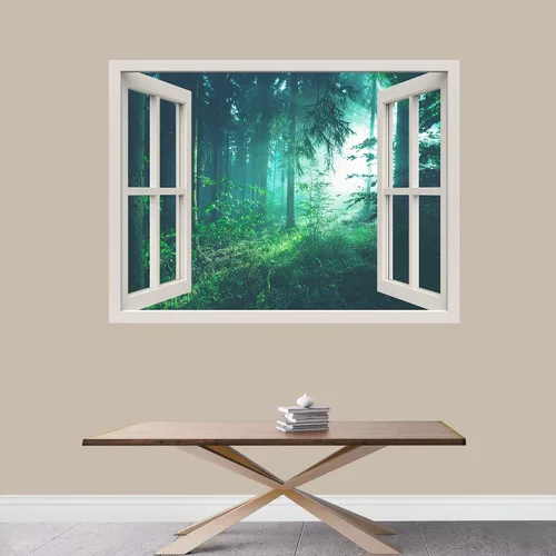 Vista 35 de IDEA4WALL Murales de pared para dormitorio, vista de ventana falsa, bosque, papel tapiz extraíble, calcomanías de pared para despegar y pegar, 24 x