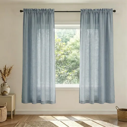 Vista 105 de Mrs.Naturall - Cortinas transparentes con bolsillo para barra de 36x63 pulgadas de lino mezclado negro