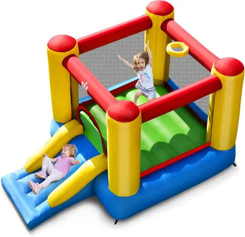 Vista 18 de BOUNTECH Casa inflable de rebote para niños de 3 a 12 años para interiores y exteriores con soplador de 480 W, área de salto, tobogán, juego